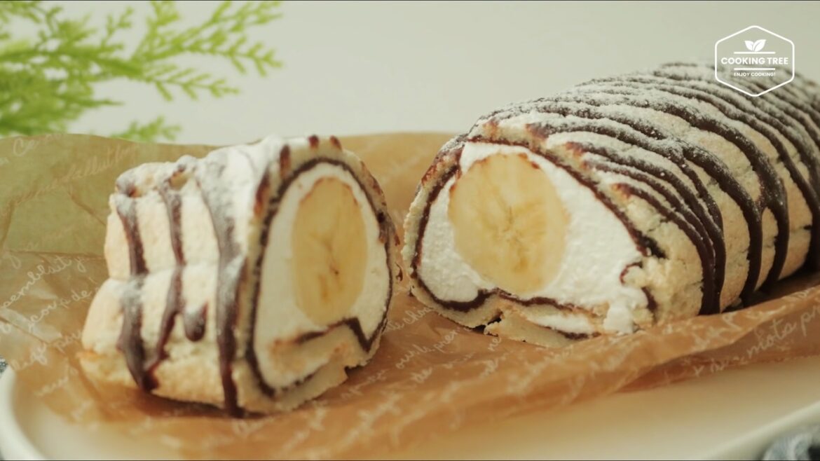 Schokoladen-Bananen-Baiser-Rollkuchen