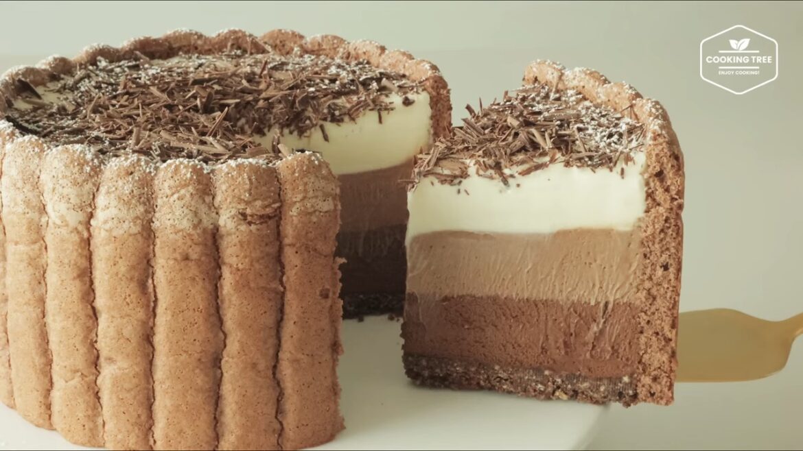 Dreifacher Schokoladen-Charlotte-Kuchen