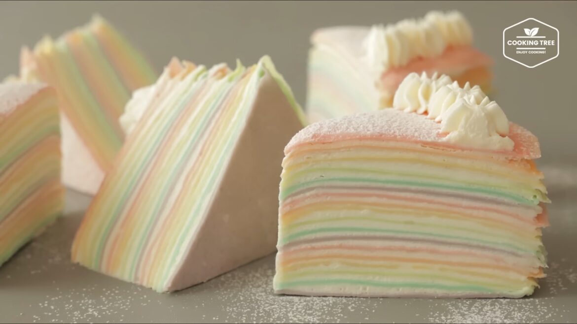 Pastellfarbener Regenbogen-Crêpe-Kuchen